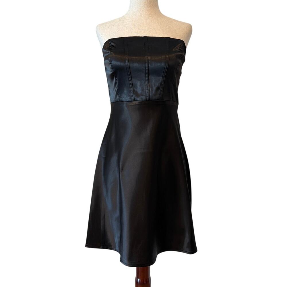 NWOT Know One Cares Faux Leather Strapless Mini Dress, Black, Women's Small